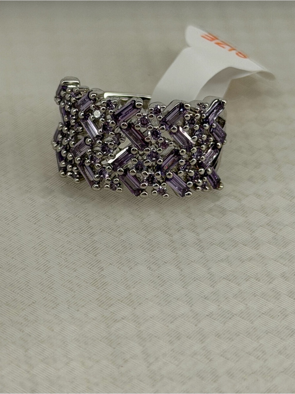 Bomb Party OG Ring Amethyst Cubic Zirconia Rhodium (silver) Plating Size 6 NWT